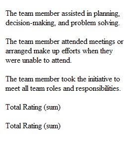 Team Projects Assignments Peer Evaluation Form