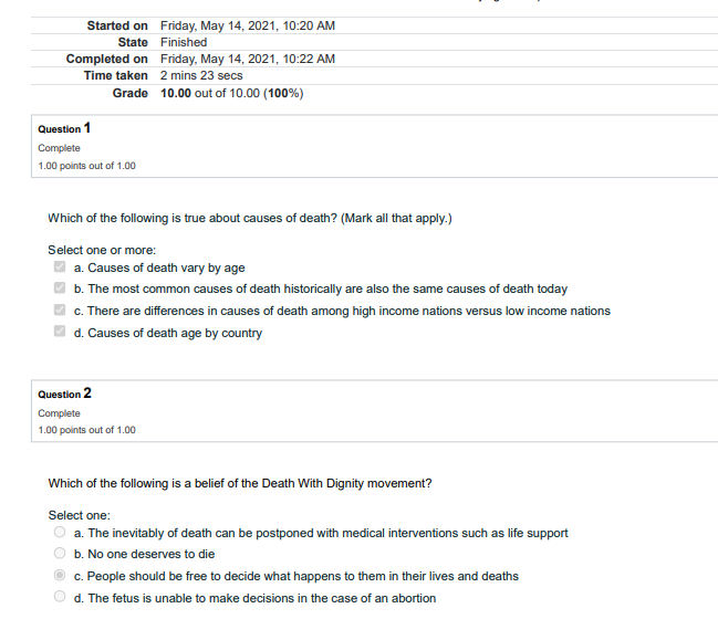 Quiz - Death and Dying